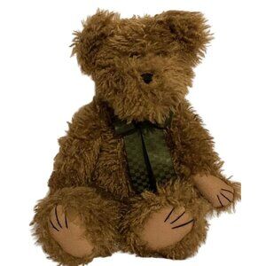 Boyds Gomer Q Beanster Plush Bear 15" Jointed Collectible Brown w/Green Bow Cute